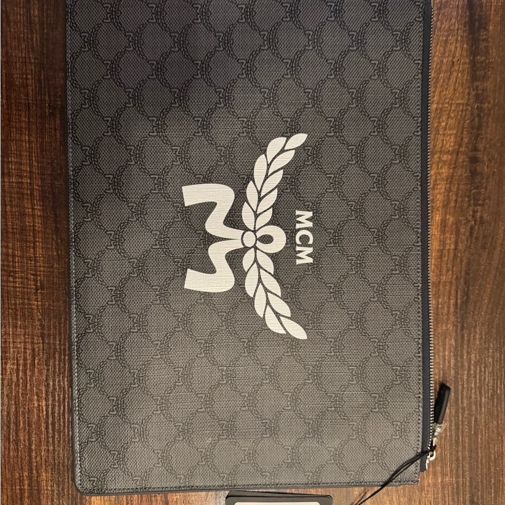 Authentic MCM Black Logo Toiletry Pouch with White Crest
